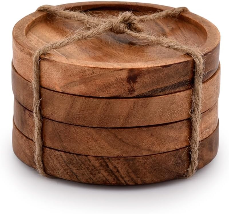Shahaz Crafts Wooden Coasters For Drinks/Natural Acacia Wood Drink Coaster Set For Drinking Glasses, Tabletop Protection For Any
